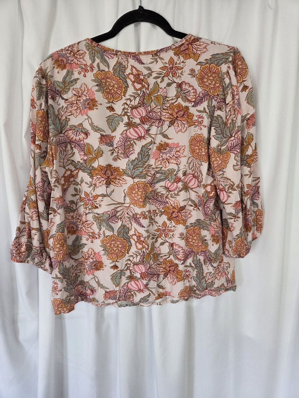 Knox Rose Pink/Blue/ Orange Floral Henley Blouse Relax Fit Top Size L - Picture 3 of 7